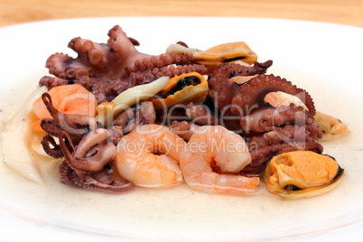 cocktail of seafood on plate