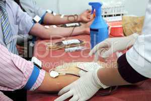 blood donors in laboratory at donation