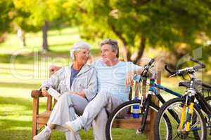 Elderly couple with their bikes