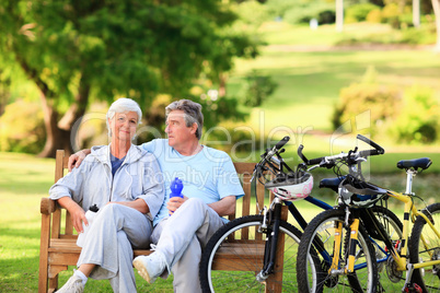 Mature couple with their bikes