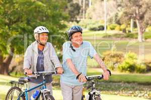 Mature couple with their bikes