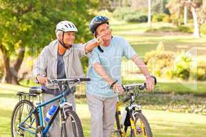 Mature couple with their bikes