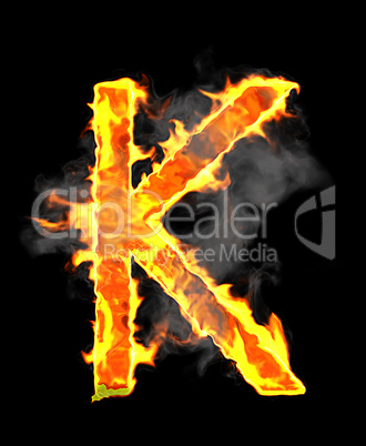 Burning and flame font K letter