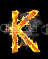 Burning and flame font K letter