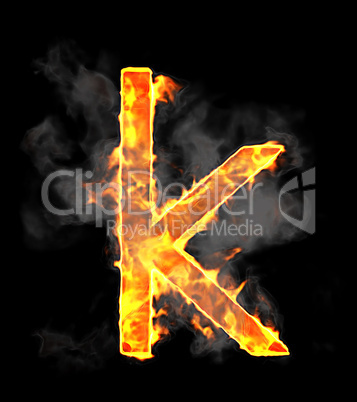 Burning and flame font K letter