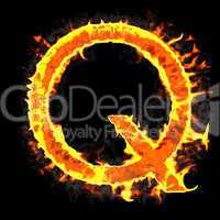 Burning and flame font Q letter