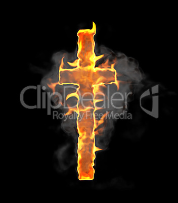 Burning and flame font T letter