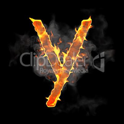 Burning and flame font Y letter