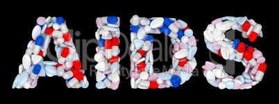 AIDS word: pills and tablets shape
