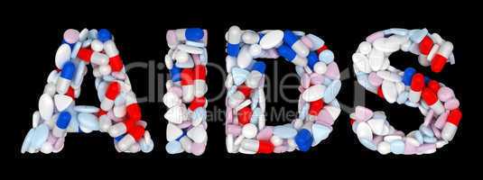 AIDS word: pills and tablets shape