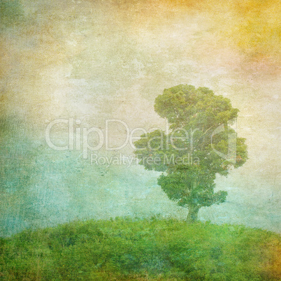 vintage image of a tree over grunge background