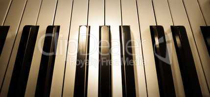 Top view close up shot of piano keyboard