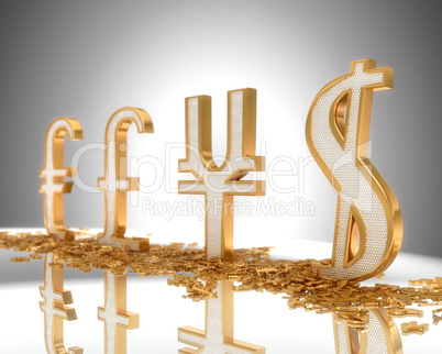 Focus on Dollar. Golden Currency signs