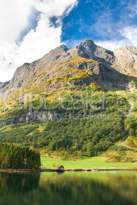 Norwegian Fjord: Mountains, village house