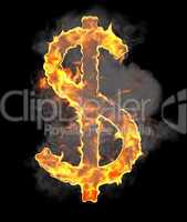 Burning and flame font US dollar symbol
