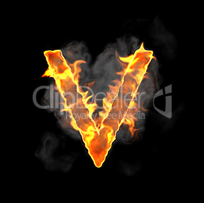 Burning and flame font V letter