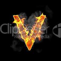 Burning and flame font V letter