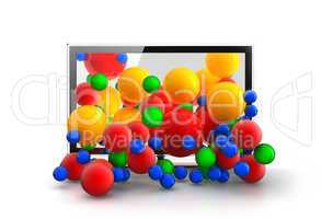 Colored spheres falling from 3D TV