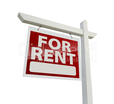 Left Facing For Rent Real Estate Sign on White