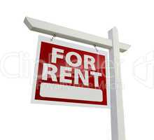 Left Facing For Rent Real Estate Sign on White