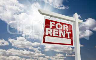 Left Facing For Rent Real Estate Sign Over Sunny Sky