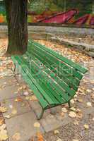 Wood bench in autumn