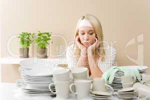 Modern kitchen - frustrated woman in kitchen