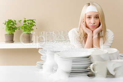 Modern kitchen - frustrated woman in kitchen