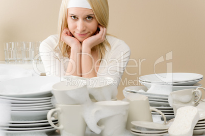 Modern kitchen - tired woman in kitchen