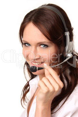 lachende Frau mit Headset