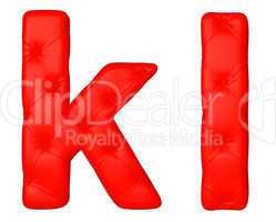 Luxury red leather font K L letters