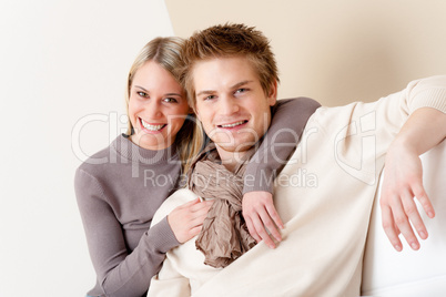 Couple in love - happy relax at home together
