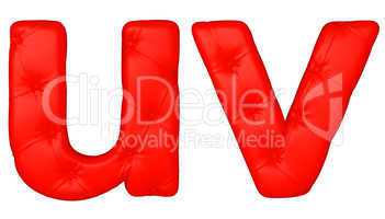 Luxury red leather font U V letters