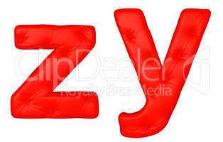 Luxury red leather font Y Z letters