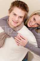 Couple in love - happy relax at home together