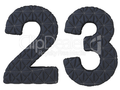 Stitched leather font 2 3 numerals isolated