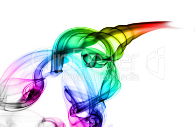 Abstract colorful smoke swirls on white