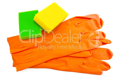 Orange rubber gloves with sponges