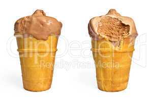 Two cups of chocolate ice cream