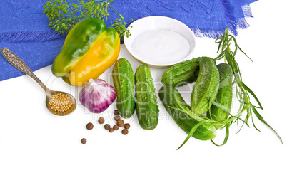 Vegetables with spices, salt and blue cloth