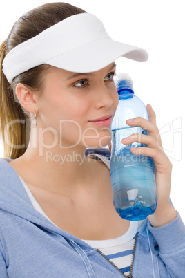 Sport - young woman fitness outfit water bottle