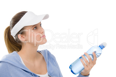 Sport - young woman fitness outfit water bottle