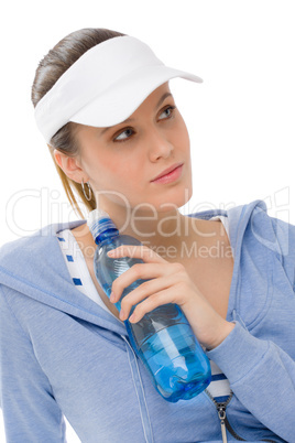Sport - young woman fitness outfit water bottle