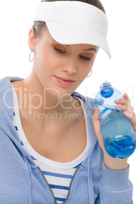 Sport - young woman fitness outfit water bottle