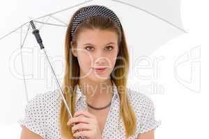 Fashion - young woman umbrella designer clothes