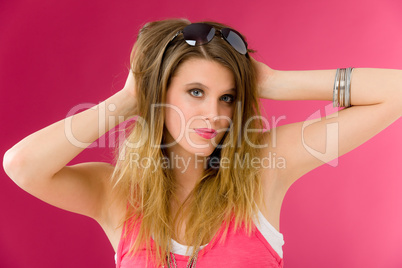 Fashion model - young woman in pink
