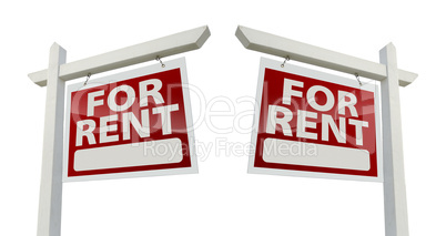 Pair of For Rent Real Estate Signs on White