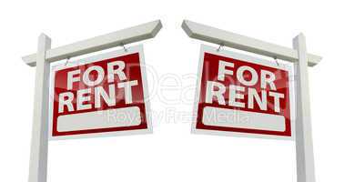 Pair of For Rent Real Estate Signs on White