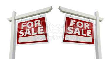 Pair of For Sale Real Estate Signs on White