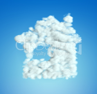 Cloud House symbol shape over blue sky